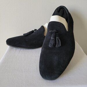 Men's Black Suede Loafers with Tassels, Size 7.5